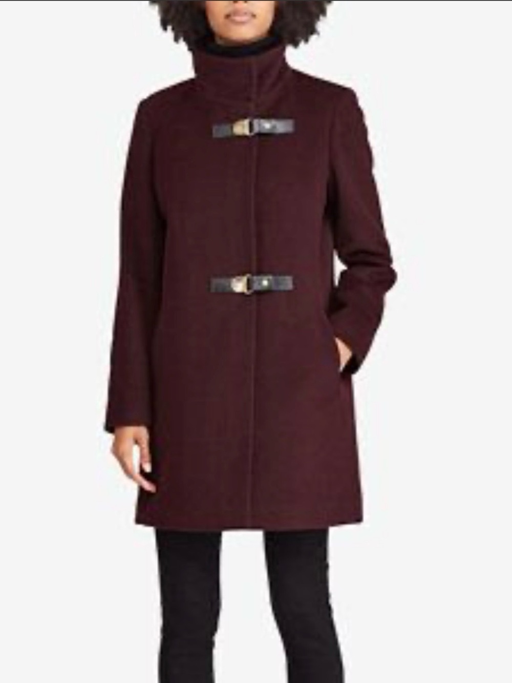 NWOT-Lauren Ralph Lauren Burgundy Buckle Front Walker Coat